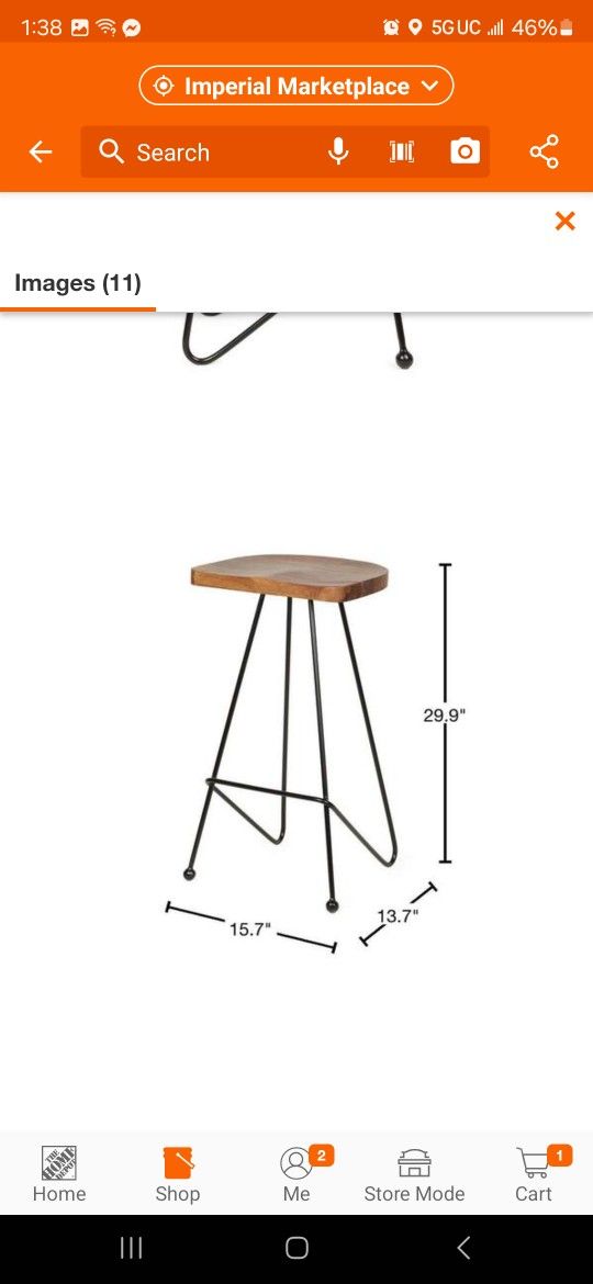  Black Backless Metal Bar Stool with Wood Seat  