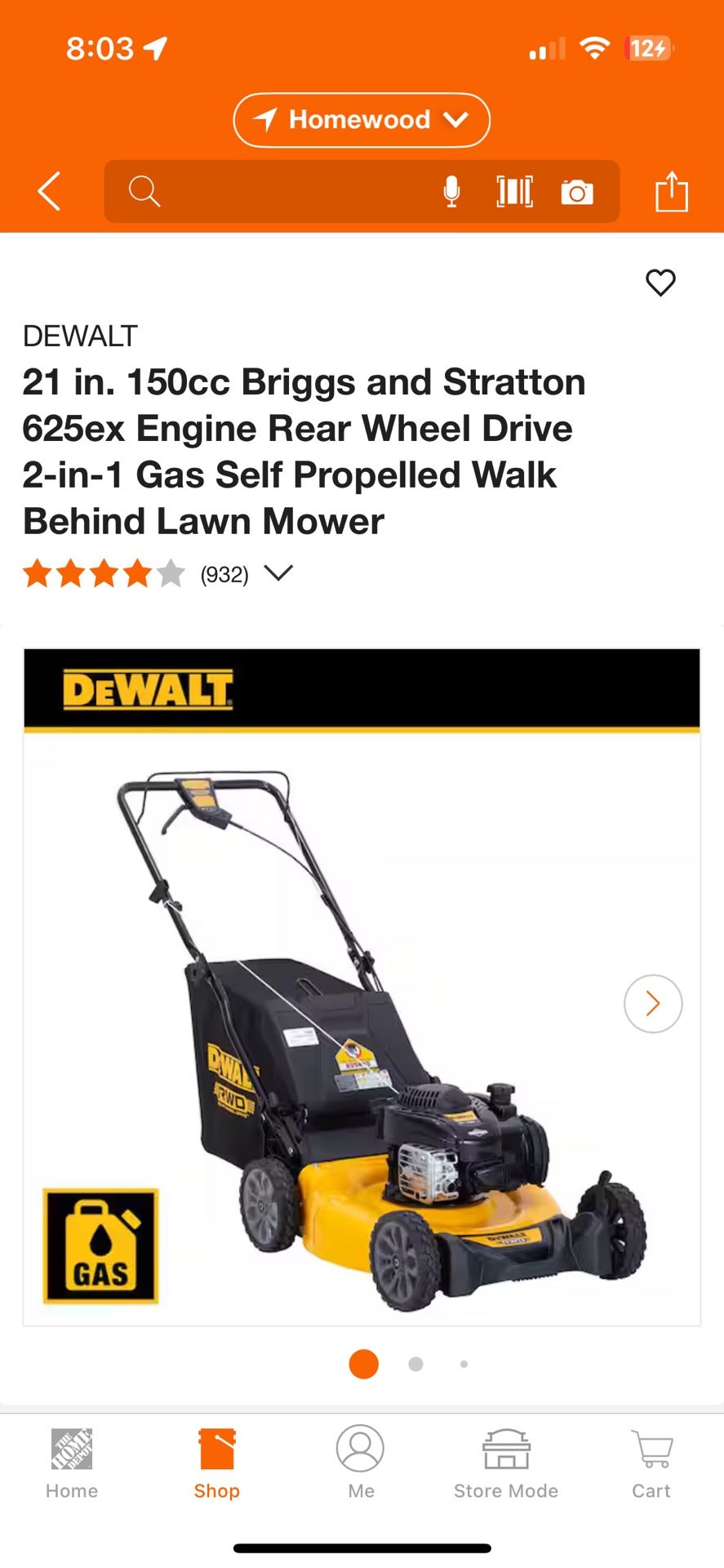 Dewalt 150cc Gas Self Propelled Lawn Mower