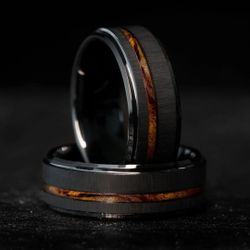 Saga bands Tungsten Wedding Band With Koa Wood Ring