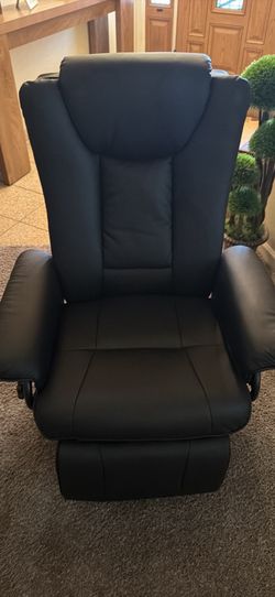 HOMCOM Swivel Recliner Chair, PU Leather Reclining Armchair with Retractable Footrest, Lounge Chair with Wood Base and Adjustable High Back for Small 