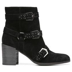 Fergie Blair Womens Boho Black Suede Silver Studded Buckle Ankle Boots Size 8 Brand new in the box