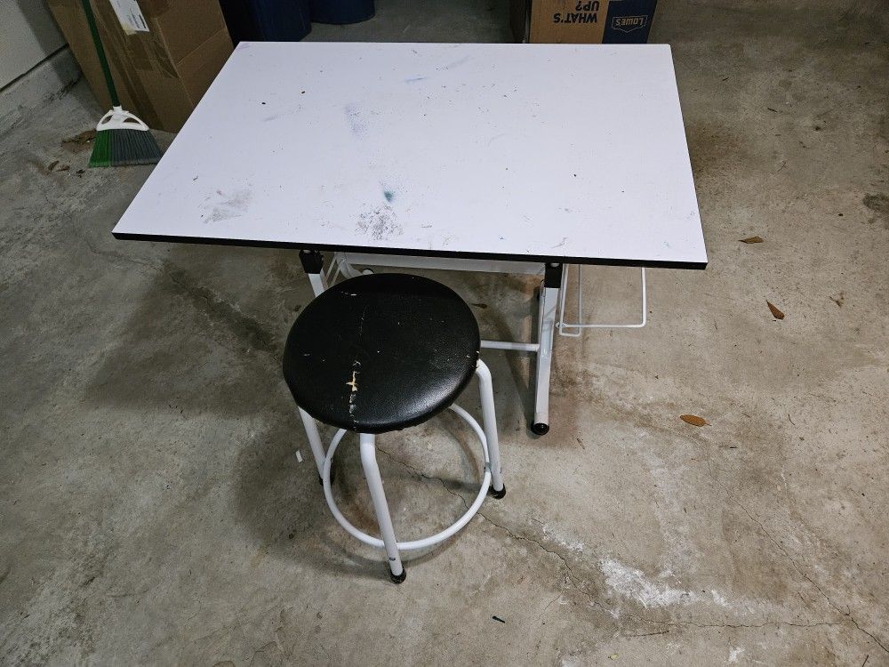 Child's Art Desk With Stool