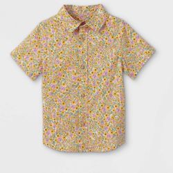 Boys' Button-Down Short Sleeve Shirt - Cat Jack Yellow XS 4/5
