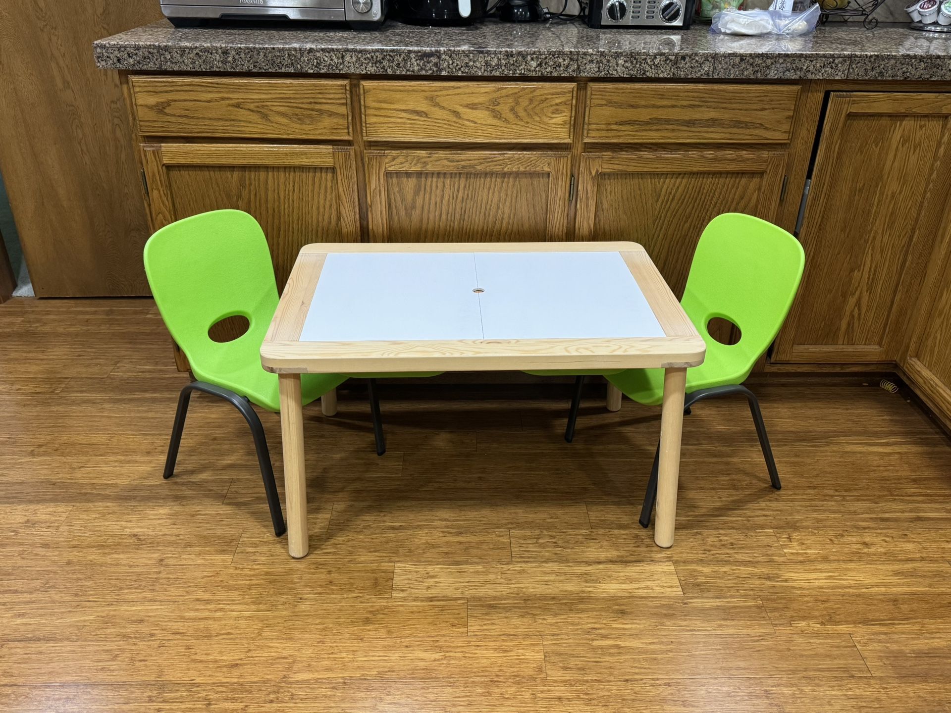 IKEA “FLISAT” Children’s Table w/ Storage & Lifetime Chairs- Read Description