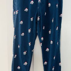NWT Disney Parks Santa Mickey Mouse Chambray Denim Jogger L Blue Elastic Pants
