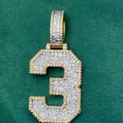 NUMBER 3 VVS D Moissanite Sterling Silver Pendant