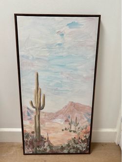 Tall Framed Desert Painting - Canvas with walnut Frame