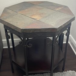 Set Of 2 Stone Top Accent Tables. 