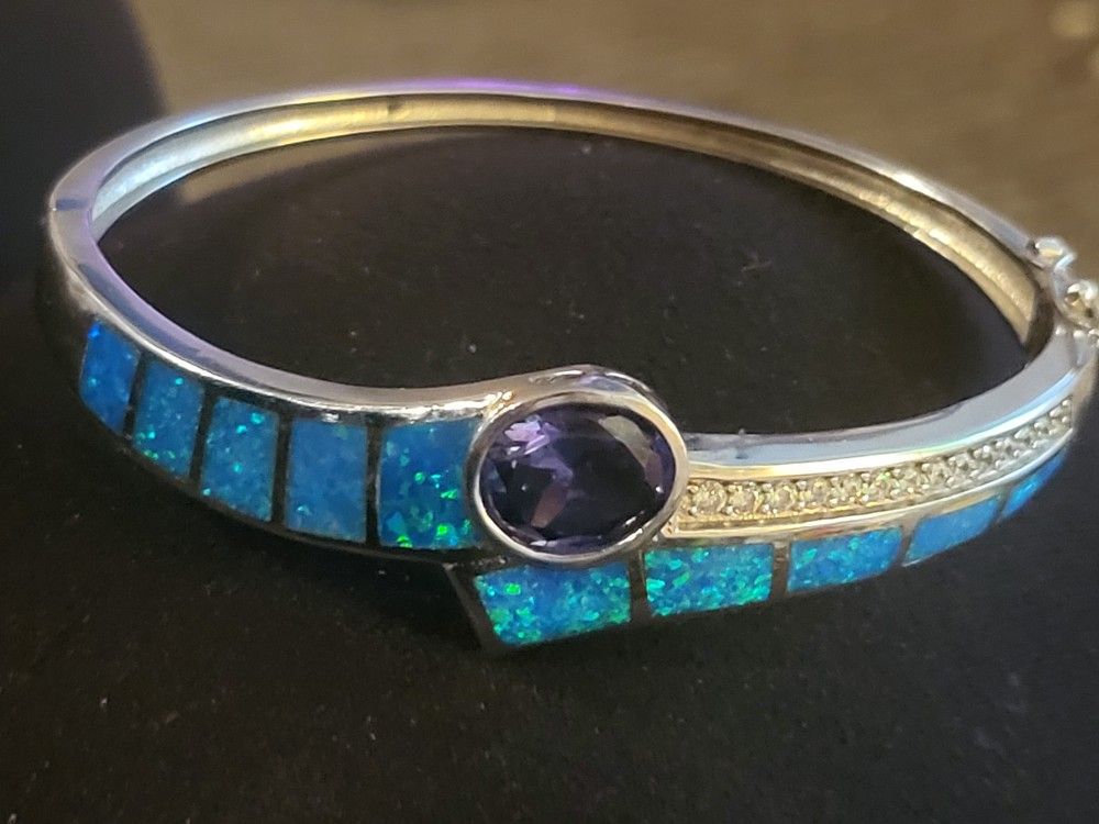 Gorgeous Fire Blue Opal Tanzinte Diamond Bracelet