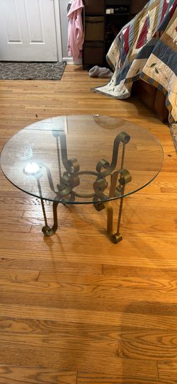 Vintage Cast Iron and Glass Side Table
