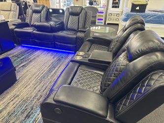 NEW 3pcs Leatherette Reclining Living Room Set W/LED Light