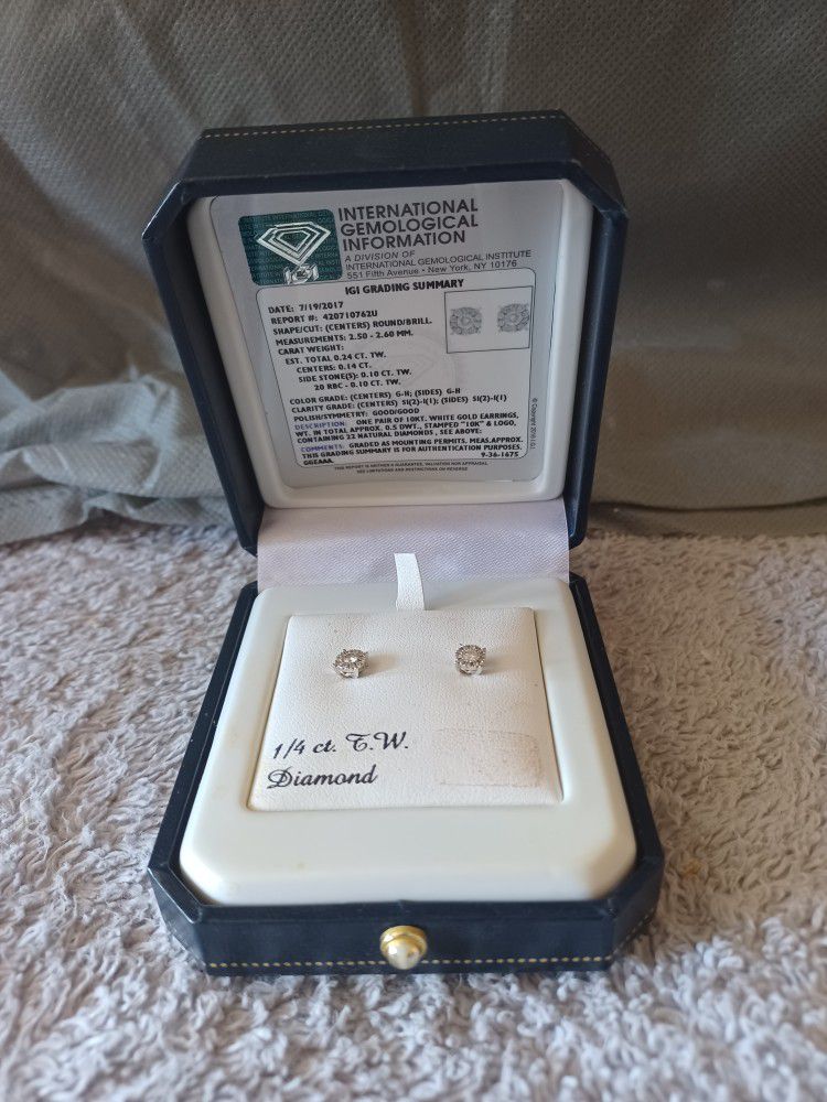 1/4 CT T.W. Diamond Stud Earrings On 10K White Gold IGI Certified