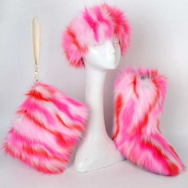 β¨ Like New! Pink & White Fur Boots (Size 10) + Matching Purse & Headband πππ₯