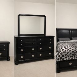 Modern Black Queen Bedroom Set - Sleigh Bed with Storage