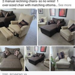 2 Manual Recliners -(over Size Chair And Ottoman Has Been Sold) All From BASSET 