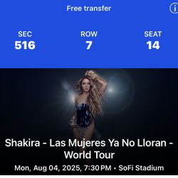 Shakira Tickets for Sale- August 4- SoFi