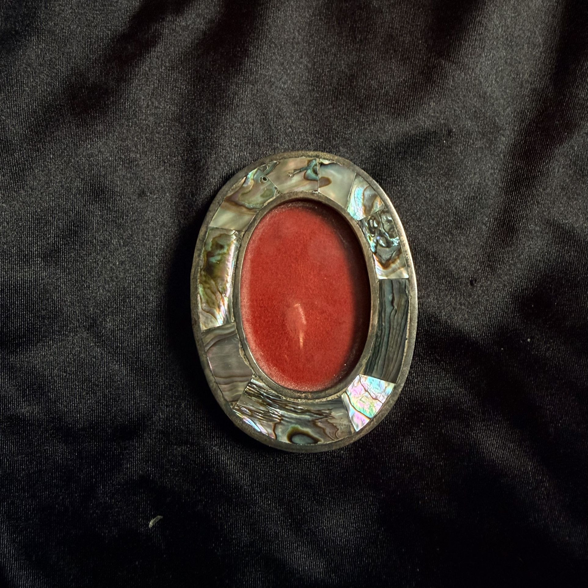 Vintage Mexican Abalone & Alpaca (possibly Silver) Small Oval Photo Frame