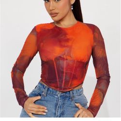 Fashion nova My Moment Mesh Corset Top - Orange/combo