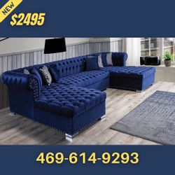 New Velvet Double Chaise Sectional With Pillows 