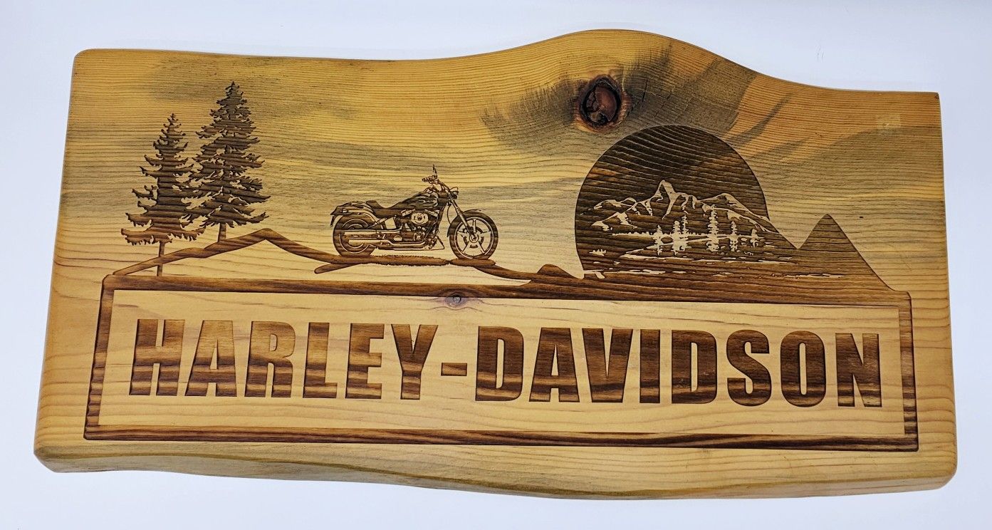 Harley Davidson Hand Etched Carved Wood Sign Plaque 24" Long
Gift
