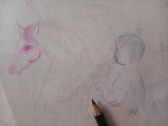 CHILD WITH HORSE SKETCH HAND DRAWN ON PAPER UNFRAMED ORLANDO AREA 