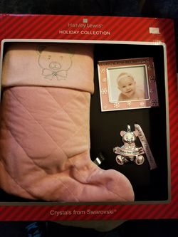 Christmas stocking, ornament, & picture frame