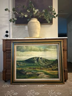 Vintage Oil Painting- Mountain Stagecoach Landscape