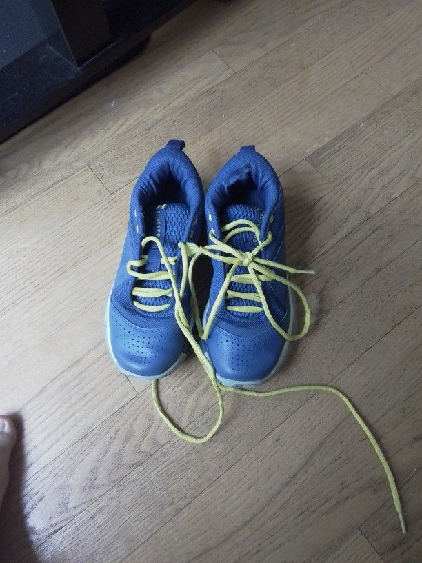 Underarmor These are a pair of Under Armour Curry One basketball shoes. The blue and yellow colorway is associated with Stephen Curry and the Golden
