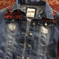 Southwestern extra small Mudd Juniors Aztec Design Jean Jacket 