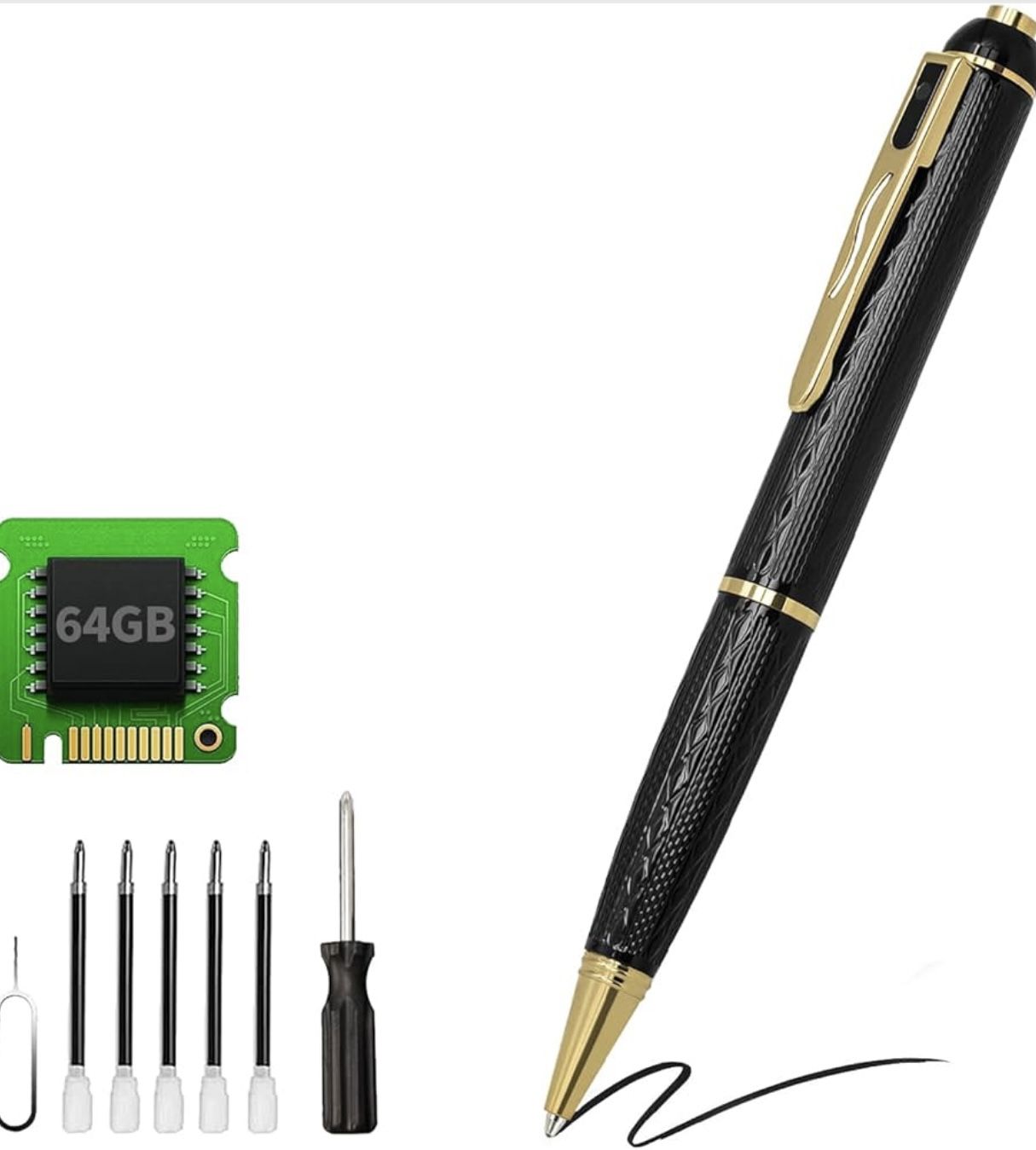 64G Mini Body Camera Pen, 1080P Portable Security Nanny Camera Pen for Indoor Outdoor