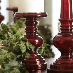 NEW! Pottery Barn Red Antique Mercury Glass Pillar Candle Holders 