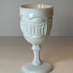 Vintage MCM LE Smith Bristol White Milk Glass Geometric Drinking Goblet 6.5"