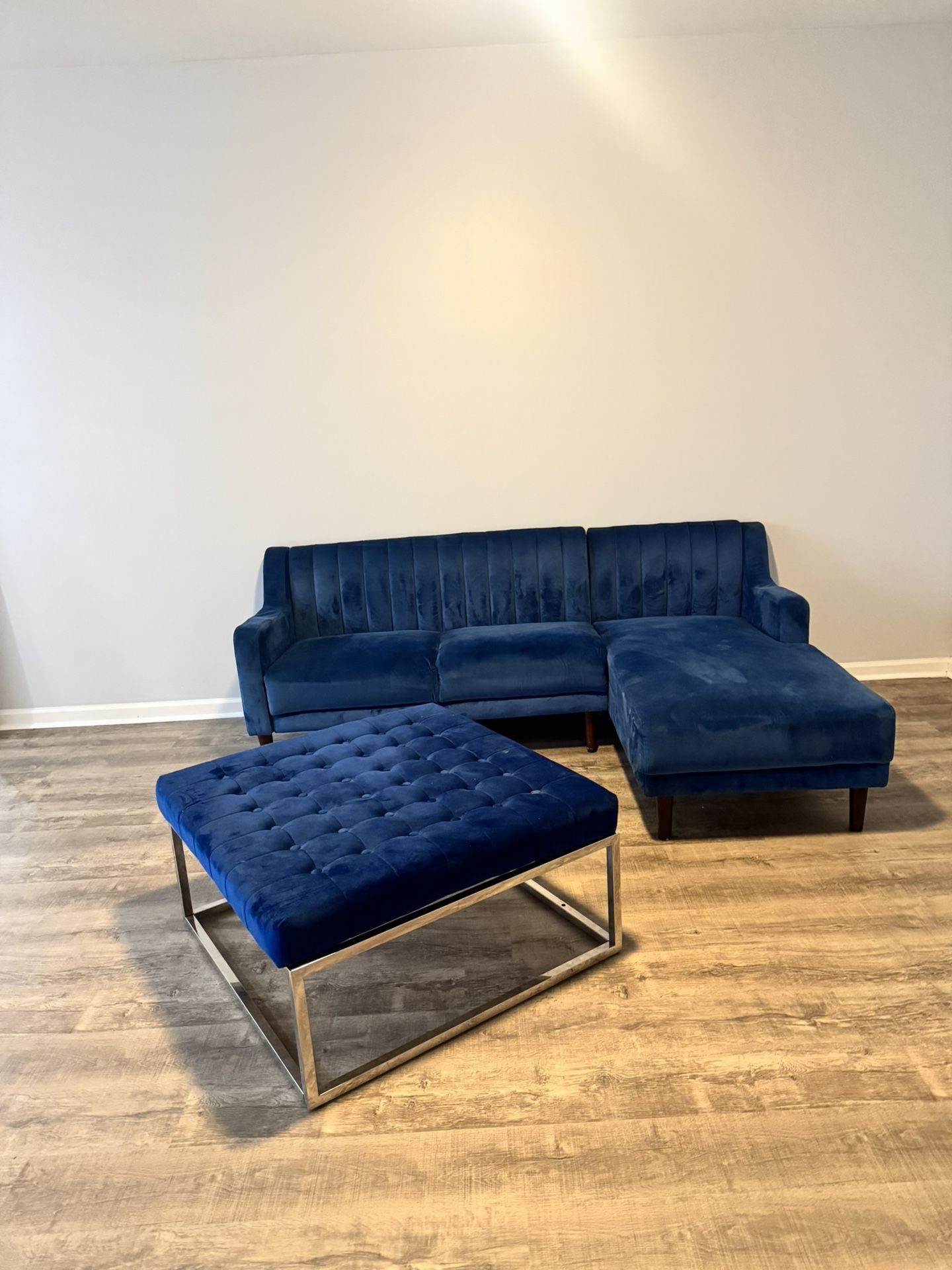 Royal Blue Sectional & Ottoman