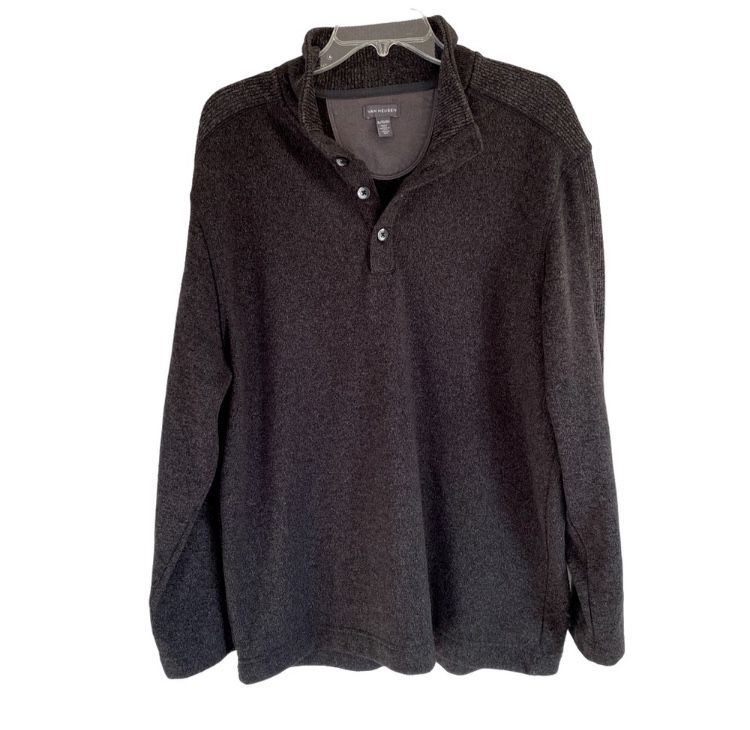 Van Heusen Black Long Sleeve High Neck Button Up Pullover Sweater Men’s XL