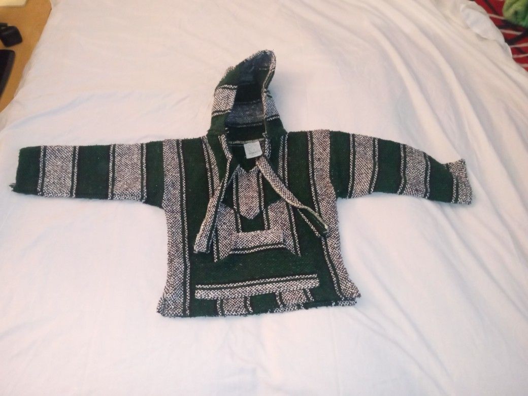 MEXICAN PONCHO BAJA HOODIE SIZE KIDS MEDIUM