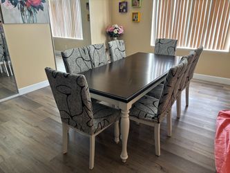 Dining Table Set with 8 Upholstered Chairs