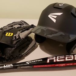 Baseball Gear/Equipment Set (Youth Glove, Helmet and Bat)