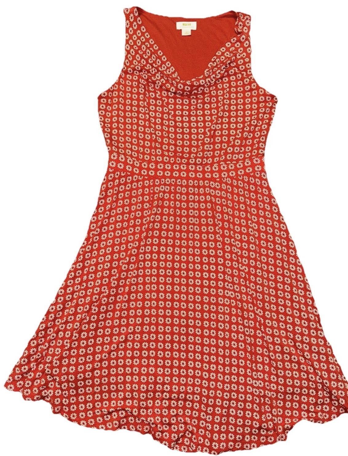 Anthropologie Dress Medium Womens Maeve Red Floral Drape Neck Midi