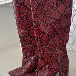 Jeffery Campbell Red Siren Snake Leather Knee High Boots Pointy Toe - Size 9