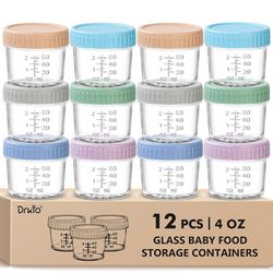 12 Pack Glass Baby Food Storage Containers - 4 Oz Baby Food Jars with Lids