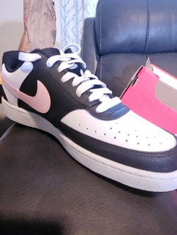 Nike Court Vision Low Next Nature, Black/White/Pink Foam, style DH3158-008.