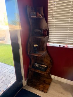 Rustic Brown Wave Corner Shelf Unit