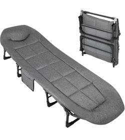 New-75'' Camping Cot for Adults with Cushion and Pillow, Portable Folding Bed for Sleeping, Lightweight Tent Cot