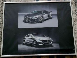Framed Silver Sports Cars Photography Print - Audi & Mercedes Style