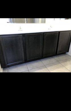 83” Real wood Gray Double sink kitchen bathroom cabinets raised height
