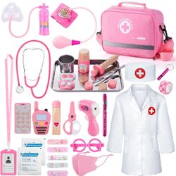 Doctor Kit for Girls, 34 Pcs Doctor kit for Toddlers 3-5 with Medical Storage Bag & Real Stethoscope Pretend Play Doctor Set, Doctor Play Gift for Kid