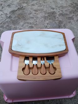 Bamboo Cheese Board Set with Marble Slab and Knives
