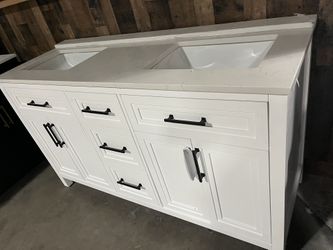 60 Inch White Double Sink Vanity 