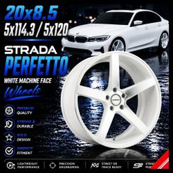 🔥 20x8.5 5x114.3 / 5x120 Strada Perfetto Wheels – White Machine Face 🔥