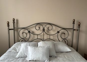 Ornate Metal Bed Headboard with Scroll Design